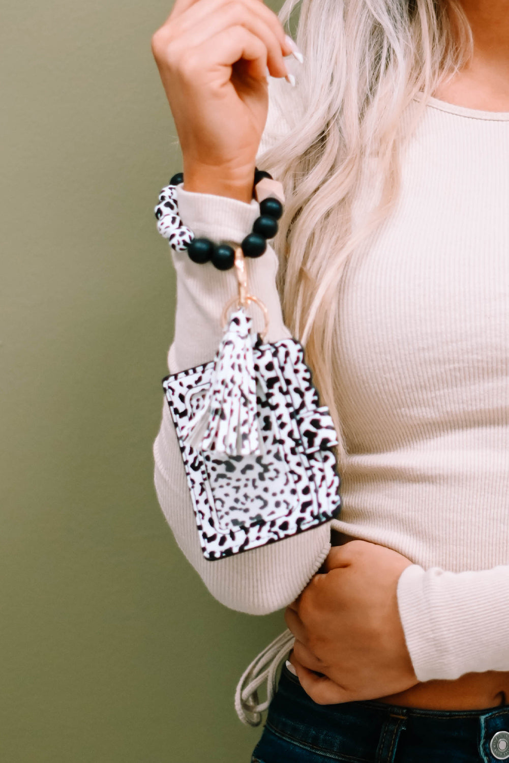 Silicone Bead Bracelet Key Buckle Leopard Card Holder