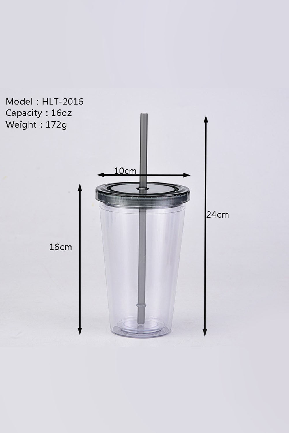 Double-layer Plastic Straw Cup with Cover 16OZ