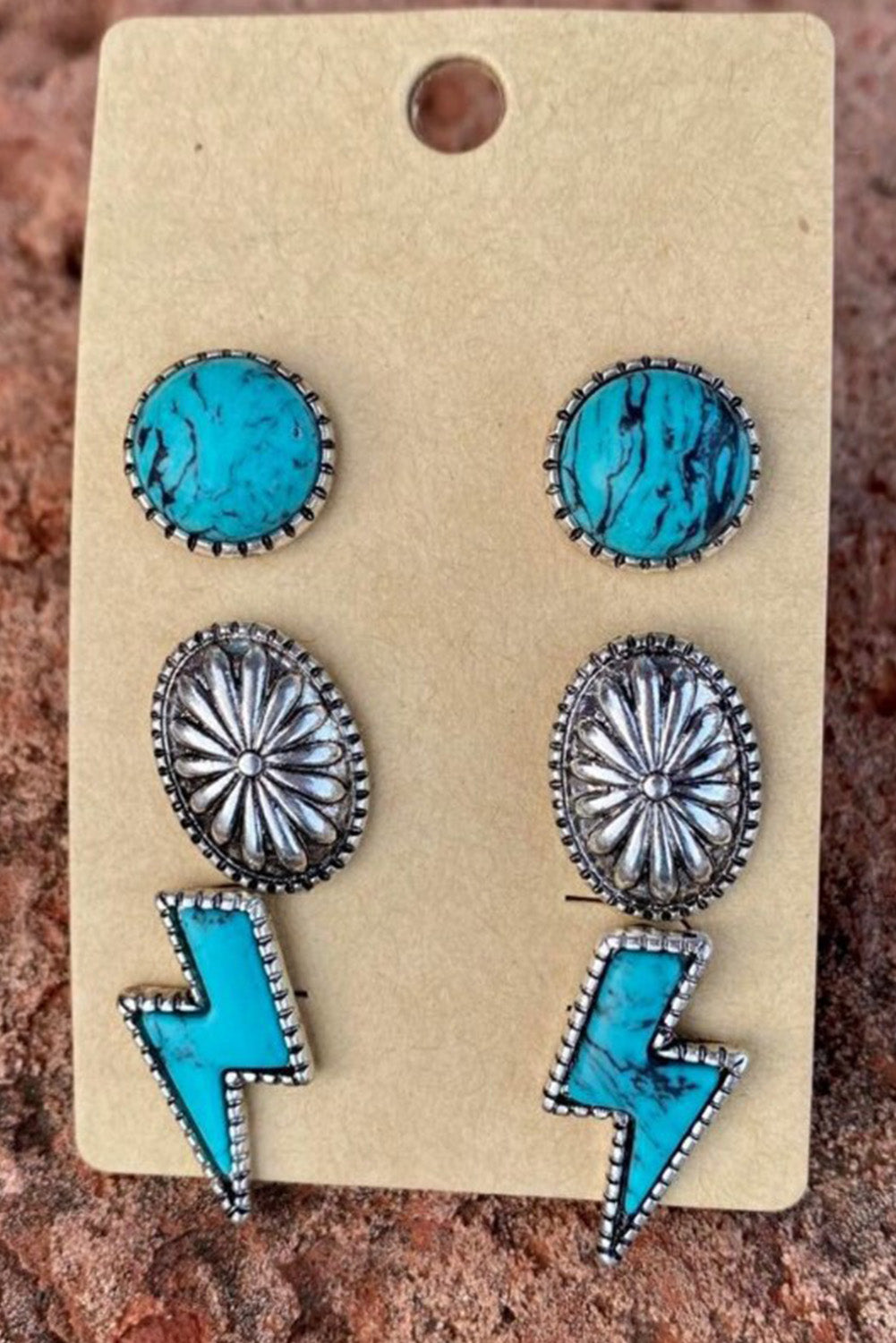 Three-piece Turquoise Stud Earrings Set