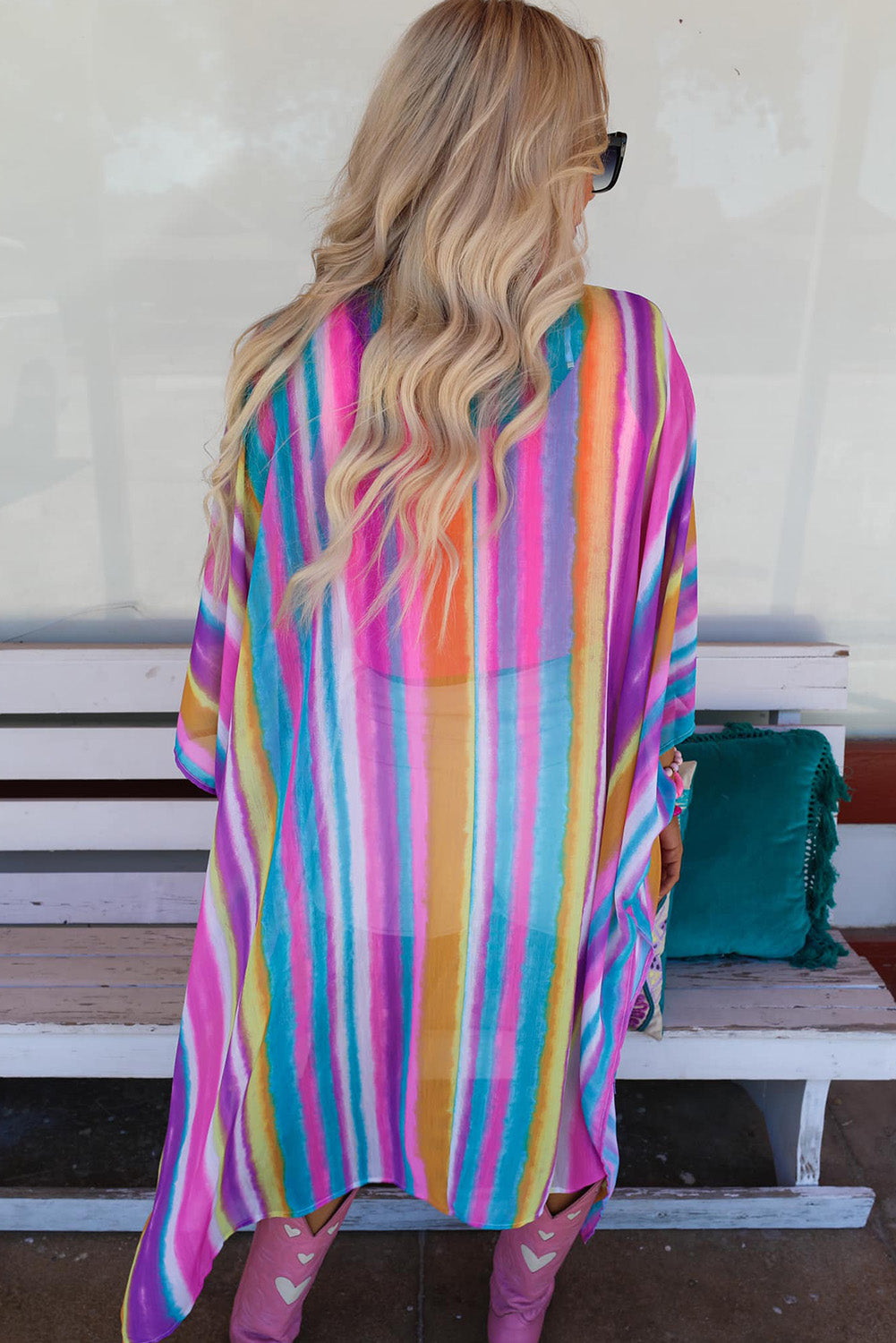 Multicolor Striped Print Oversized Kimono