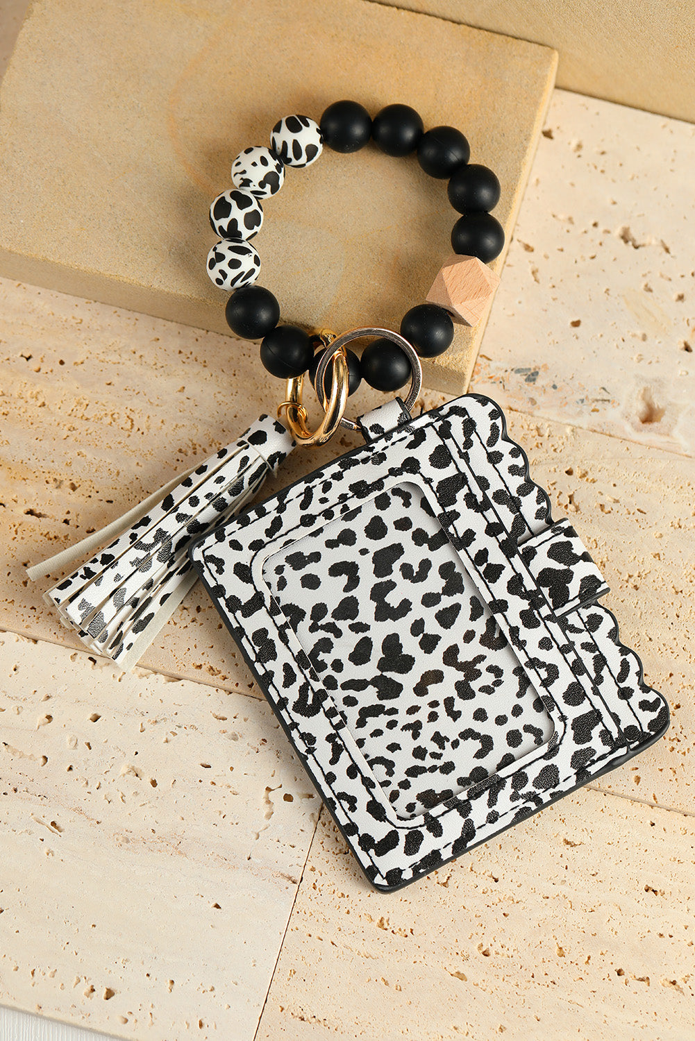 Silicone Bead Bracelet Key Buckle Leopard Card Holder