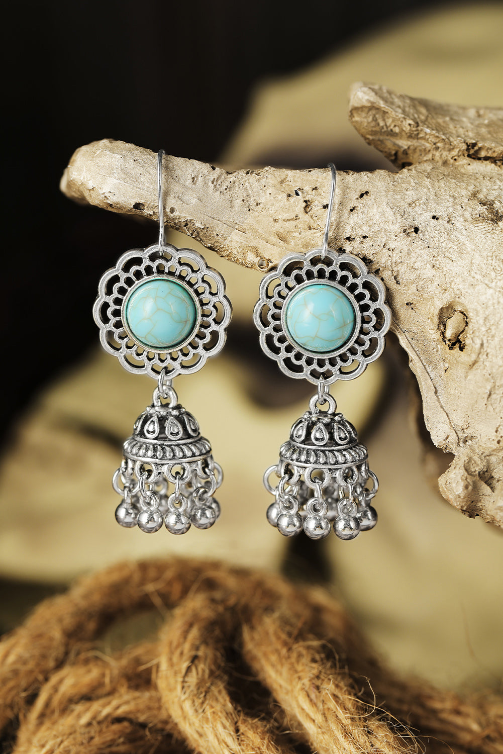 Western Turquoise Hollow Out Dangle Earrings